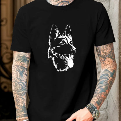 the SHEPHERD SILHOUETTE - Men German Shepherd Graphic Cotton T-Shirt - Casual Crew Neck Short Sleeve Summer Tee with Dog Print, Men Clothing