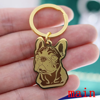Stainless Steel Charms French Bulldog Dog Men's Trendy Punk Keychain for Women Men Jewelry Kids Gifts Key Bag Deco Accessories