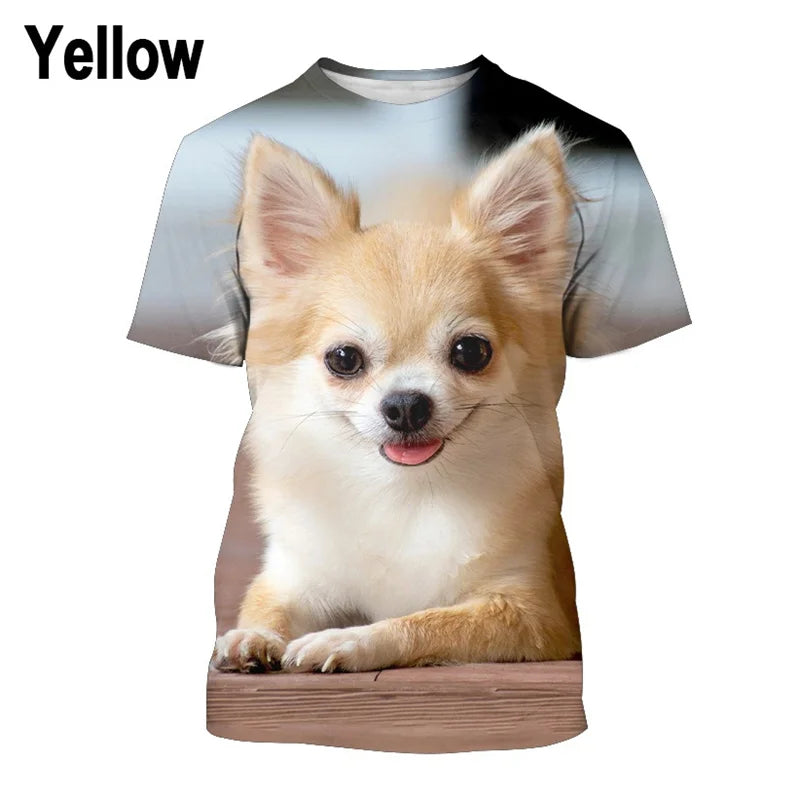 the CHIHUAHUA CLUB - Chihuahua Dog T-Shirt, Men's Tops - 3D Canis Lupus Familiaris Printed Tee Shirts, Funny Kids Short Sleeve Cute Doggy/Puppy T-Shirt