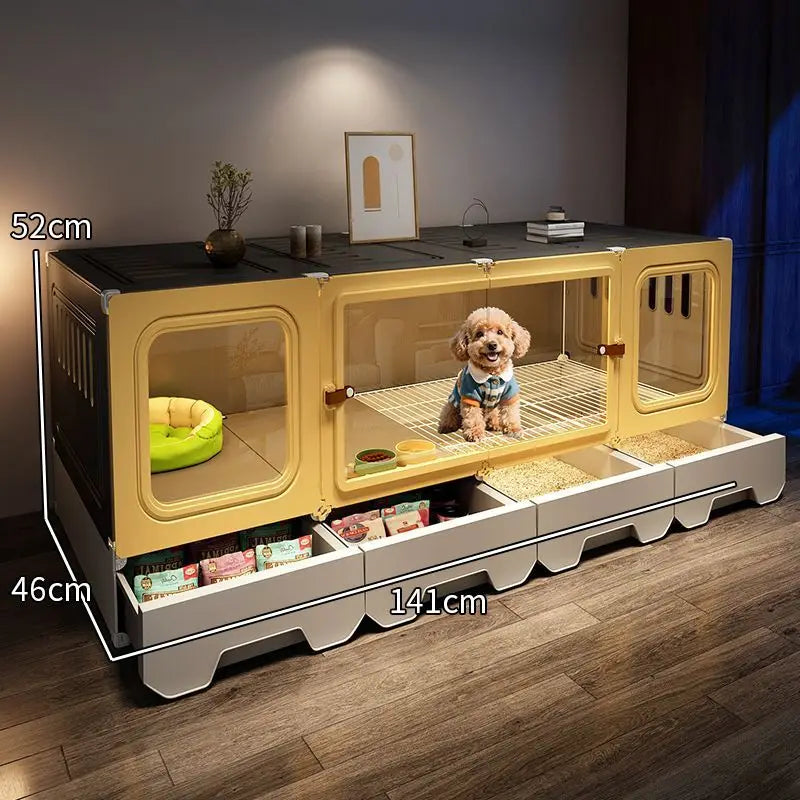 the LUXURY PET VILLA - Luxury Metal Small Dog Crate: 1-Bed-1-Living-1-Bath Villa, Separated Toilet, Indoor Integrated Doghouse/Cathouse