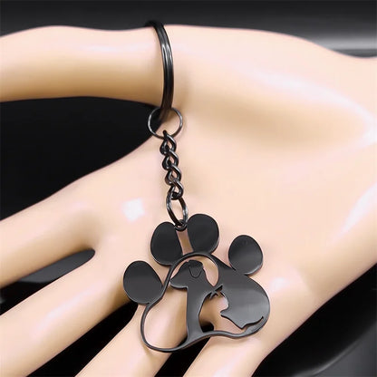 Cute Dog Cat Paw Keychain for Women Men Stainless Steel Animal Footprints Keyring Bag Charm Accessories Jewelry llaveros K8006S1