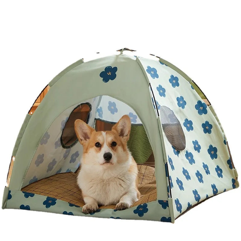 the PRETTY PET TENT - Foldable Outdoor Portable Easy Doghouse, Folding Pet Bed Cage, Pet Tent House