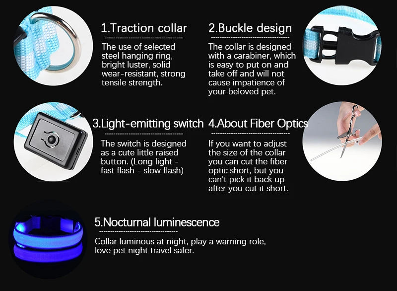 the GLOWTRAIL NIGHT COLLAR - BOOTEELY Nylon LED Night Safety Flashing Glow-in-the-Dark Dog Collar, Dogs Luminous Fluorescent Pet Dog Collar