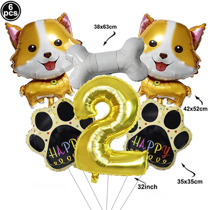 Dog Balloon Corgi Husky Puppy Foil Balloon Dog Paw Ballon Paw Print Balloons Dog Balloon for Puppy Birthday Decorations Supplies