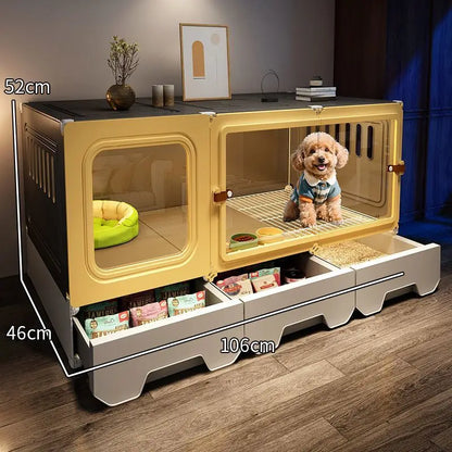 the LUXURY PET VILLA - Luxury Metal Small Dog Crate: 1-Bed-1-Living-1-Bath Villa, Separated Toilet, Indoor Integrated Doghouse/Cathouse