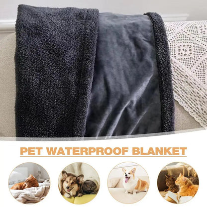 Waterproof Dog Blanket Double Layer Thick Warm Small Cat Blanket Washable Soft Plush Reversible Throw Furniture Protector