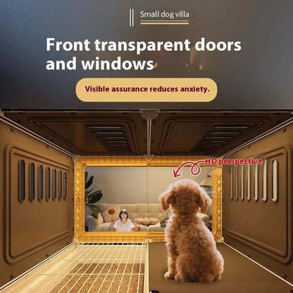 the LUXURY PET VILLA - Luxury Metal Small Dog Crate: 1-Bed-1-Living-1-Bath Villa, Separated Toilet, Indoor Integrated Doghouse/Cathouse