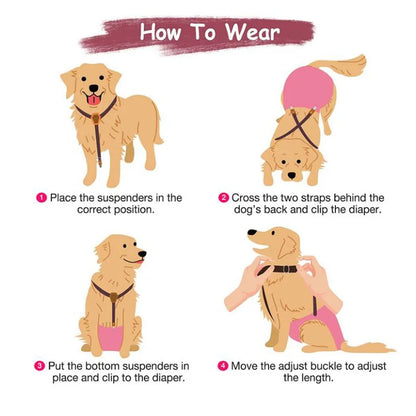 the PAWSECURE DIAPER & BELLY BAND SUSPENDERS - Dog Diaper Suspenders Adjustable Harness Doggie Diapers Suspenders Female Belly Bands for All Dogs Pet Pant Skirt Clothes Keeper