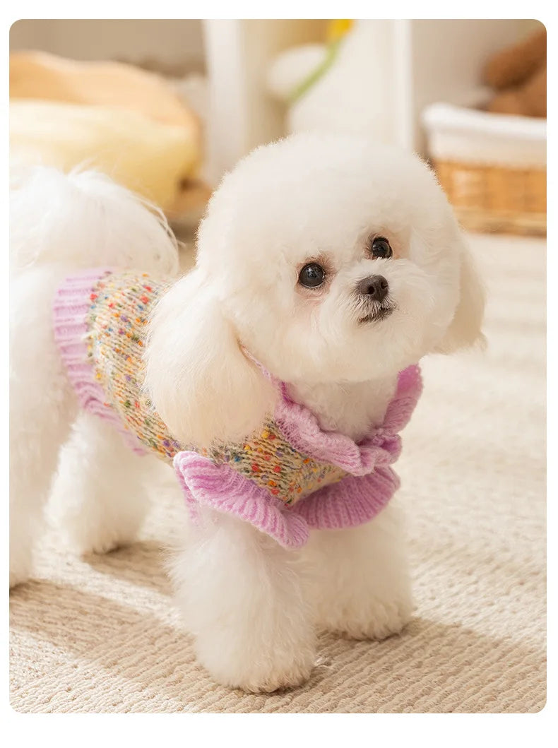 Autumn and Winter Pet Dot Little Flower Sweater Comfortable Warm Dog Clothes Teddy Cat Clothing Puppy Clothes for Small Dogs