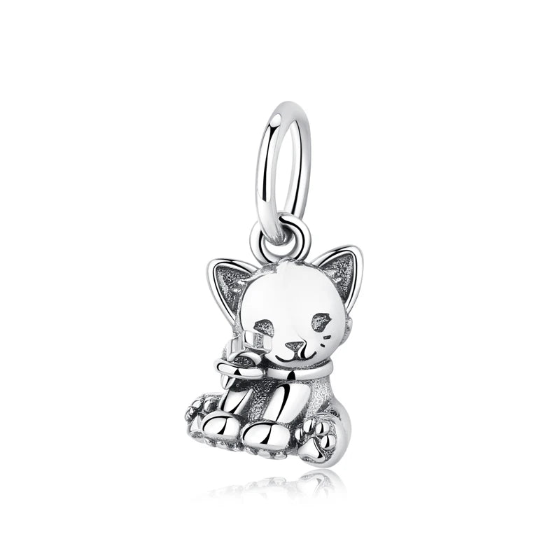 Original 925 Sterling Silver Charms Love Pets Dog Cat Paw Print Pendant Beads Fit Brand Bracelets Necklaces Women DIY Jewelry