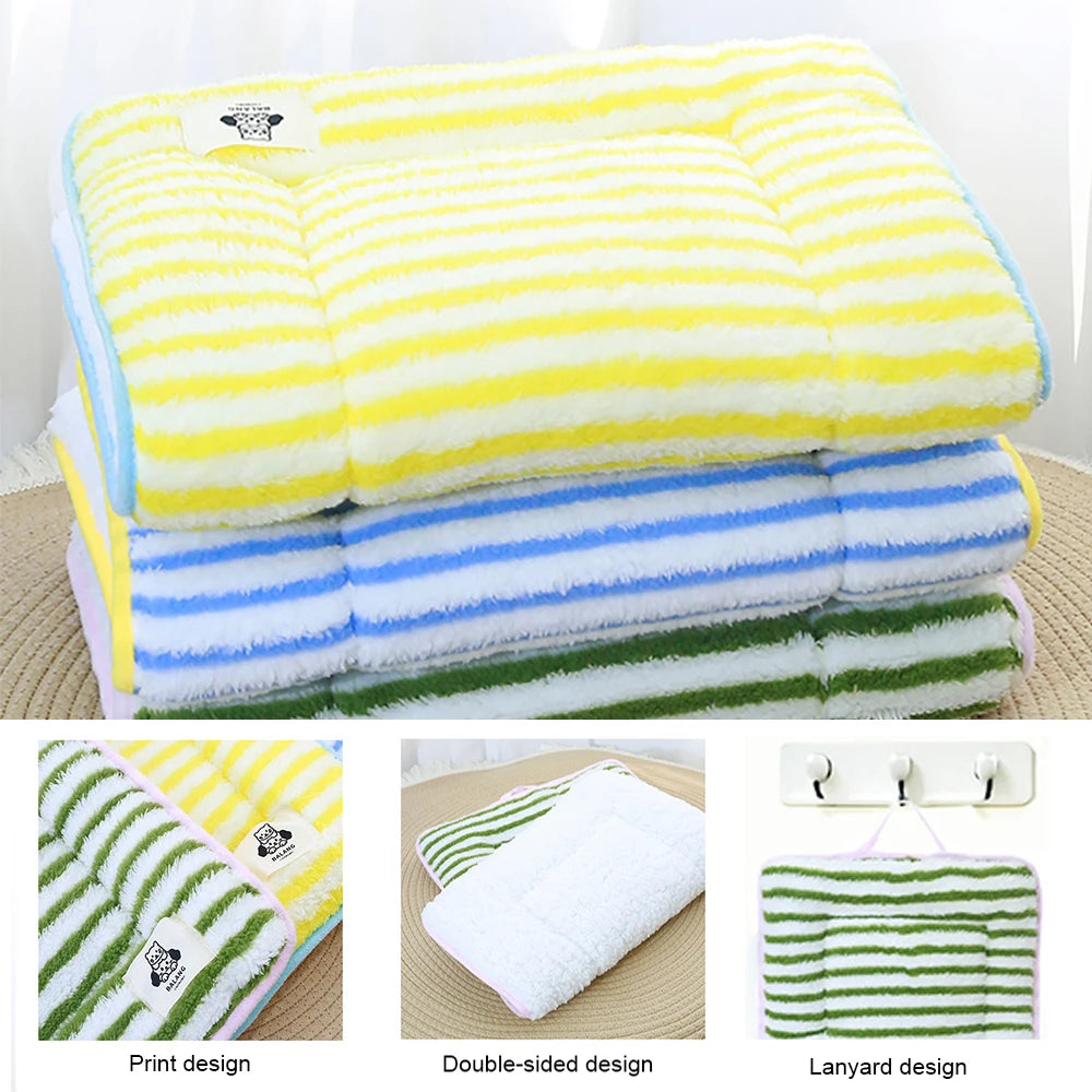 Cozy Flannel Pet Bed Mat - Soft Striped Dog Cat Bed Washable Comfortable Cushion for Small Medium Pets - Stylish Home Decor