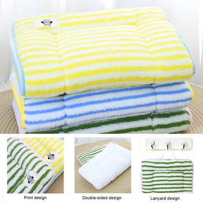 Cozy Flannel Pet Bed Mat - Soft Striped Dog Cat Bed Washable Comfortable Cushion for Small Medium Pets - Stylish Home Decor