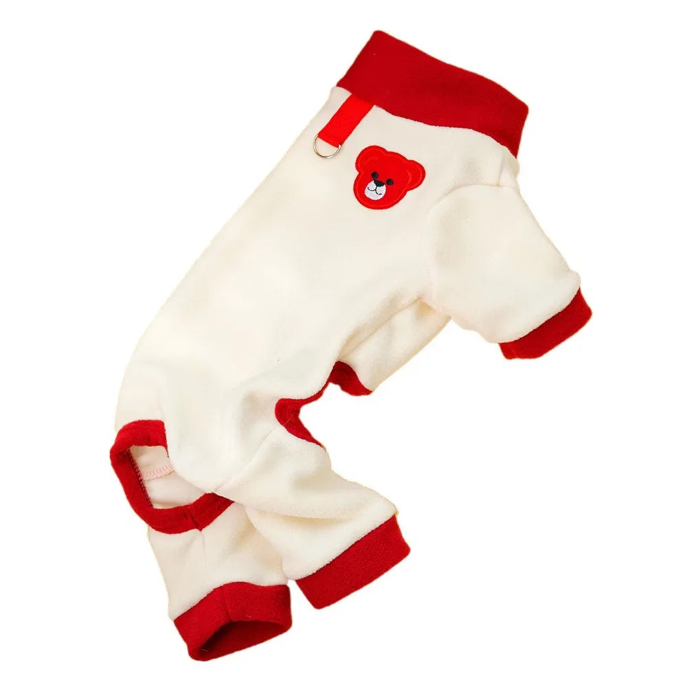Bear Pattern Plush Dog Jumpsuit Colorful with D Ring Dog Four Legged Clothing Comfortable Pet Base Shirt Warm Dog Pajamas