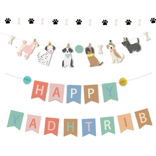 Dog Birthday Party Supplies Banner Flags Pet Dog Cupcake Toppers Dog Face Cake Toppers Puppy Theme Birthday Party Balloon Decor