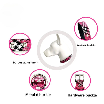 the PLAID PAWS CLASSIC COLLAR - Pet Collar Plaid Cloth Dog Collar, Classic PU Dog Walking, Dog Pet Supplies, Four Seasons Outing