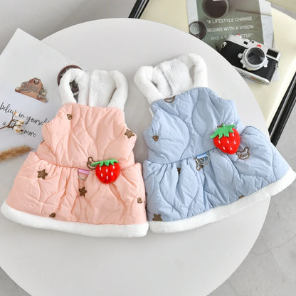 Strawberry Yorkshire Terrier Clothing For Small Dog Pink Blue Harness Outdoor Pet Dress Autumn Winter Outfit Cat Chihuahua Coat