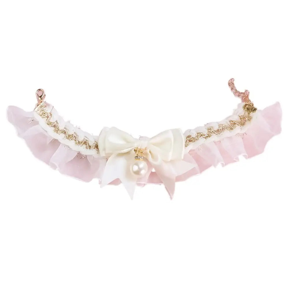 the PEARL COLLAR - Cute Dog Collar, Lace Bowknot Pearl Cat/Dog Necklace, Sweet Neck Decoration, Elegant Gentle Puppy Necktie, Kitten Bibs, Pet Supplies