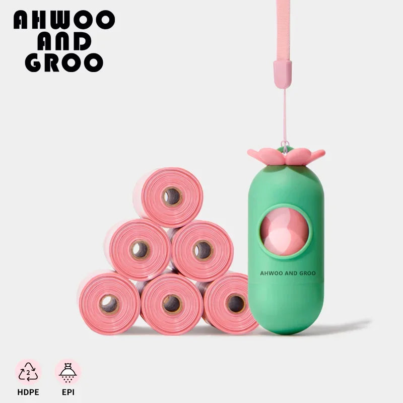 the PINK PETAL POOP BAGS - Pet Poop Scooper Bag, Portable Pet Waste Bags, Matching Pink Flower Dog Garbage Holder Dispensers, Cleaning Supplies Accessories