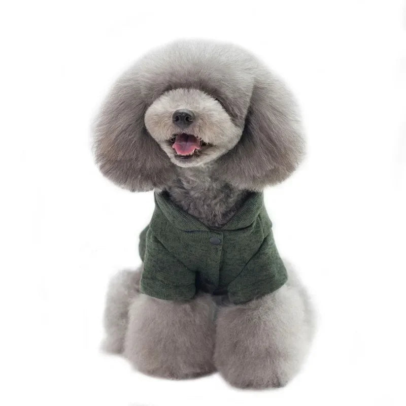 Cute Fleece Pet Clothes Fish Bone Pattern Warm Dog Hoodie Sweater Autumn Winter Dog Vest Button Dogs Short Sleeve Jacket Vest
