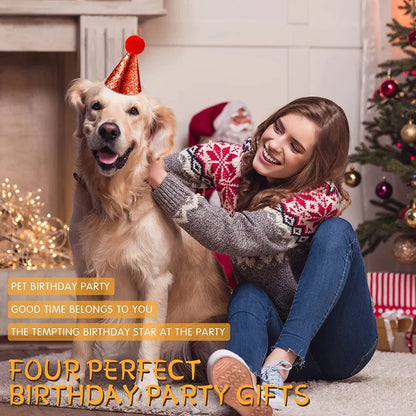 2Pcs/set Pet Dogs Caps With Bowknot Cat Dog Birthday Costume Sequin Design Headwear Cap Hat Christmas Party Pets Accessories