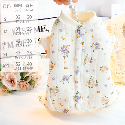 Dog Clothes Autumn and Winter Floral Double-layer To Protect The Belly Four Legged Small Dog Teddy Bear Pet Puppy Clothes
