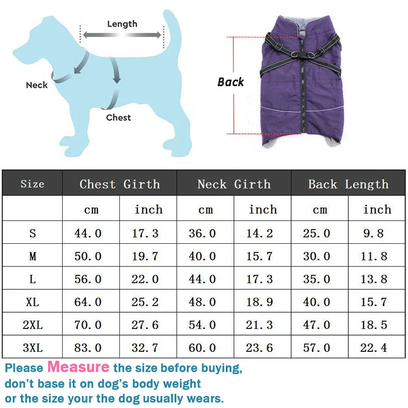 Waterproof Dog Clothes with Harness for Medium Large Dog Winter Warm Fur Collar Pet Dog Jacket Reflective French Bulldog Costume