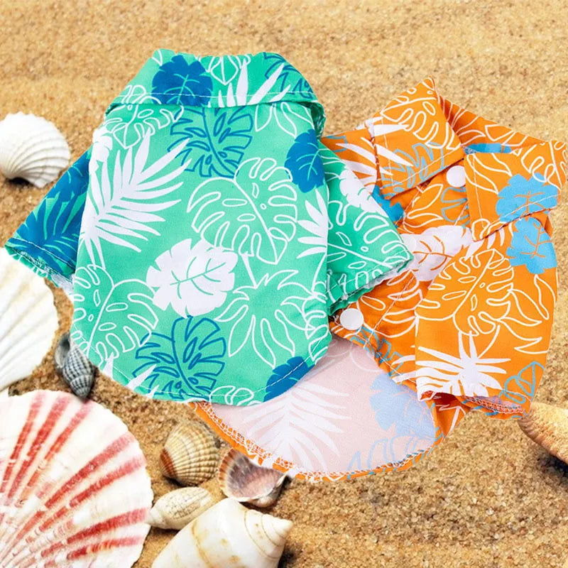 Hawaiian Style Dog Shirt Coconut Tree Patern Dog Vest Chihuahua Yorkie Breathable Polo Shirt Puppy T-Shirt Summer Pet Clothes