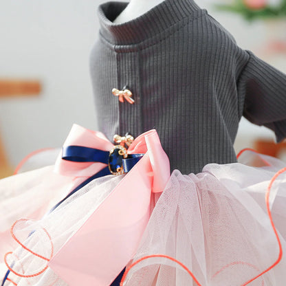 Fancy Bowtie Pet Dress For Dogs Spring Summer Puppy One Piece Apparel Girl Female Luxury  Formal Cat Wear Yorkshire Terrier Item