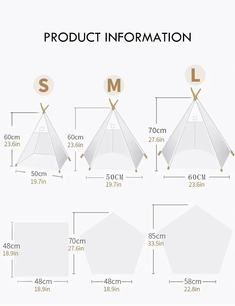 Pet Teepee Tent for Cats and Dogs Portable Removable Washable Dog House Indoor Puppies House with Cushion and Blackboard Cat Bed