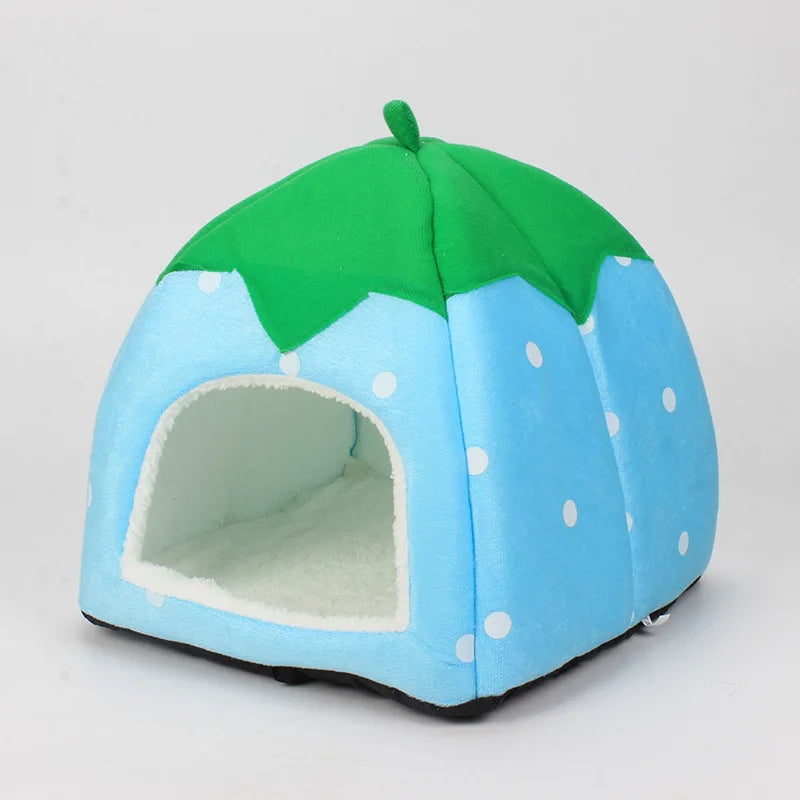 the DOGGY BERRY - Dog/Cat Soft Foldable Portable Strawberry House, Winter Autumn Dog/Puppy/Kitten Warm Bed Tent, Pet Supplies, Cute Cat/Dog Cave Nest