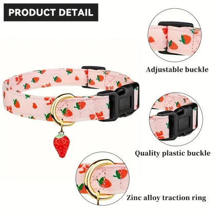the TUTTIFRUTTI PAWS COLLAR - 1PCS Fruit Print Polyester Dog Collar Set with Adjustable Buckles and Zinc Alloy Rings, Stylish and Durable, Machine Washable