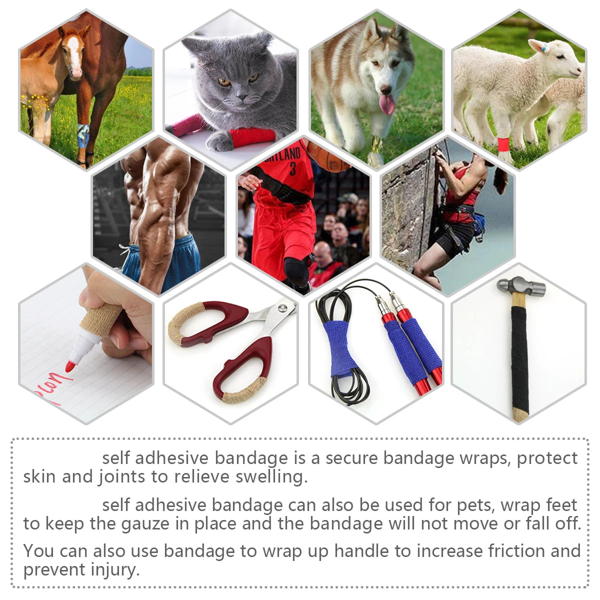 12 Rolls Self Adherent Bandage Elastic Bandage Self Adhesive Bandage Vet Wrap for Dog Cat Horse Pet Animals Ankle Sprains