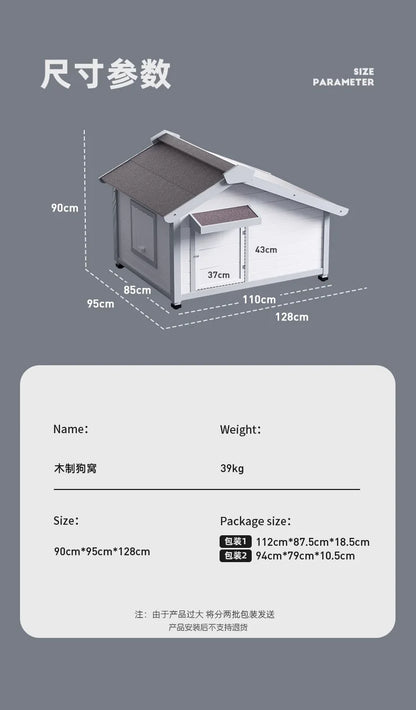 the DOG SHED - Rainproof and Cold-Proof Outdoor Doghouse Kennel, Winter Warm Large Dog Wooden Luxury Villa Doghouse