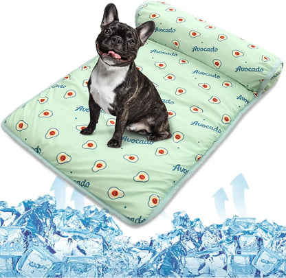 Pet Cooling Mat Ice Silk Cooling Mat with Pillow for Dogs Cats Portable Washable Pet Cooling Blanket, Car Seats, Beds for Summer