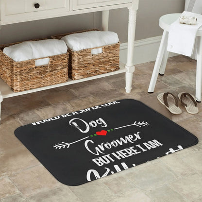 the PAWGROOM WELCOME MAT - 1 Piece, "Dog Groomer" Flannel Doormat, Rectangular, Non-Slip, Machine Washable, Lightweight Polyester, Home Decor