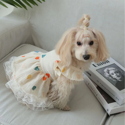 Pet Light Yellow Heart-shaped Little Fly Sleeve Dress Cat and Dog Four Season Vest Puppy Clothes Dog Dresses for Small Dogs