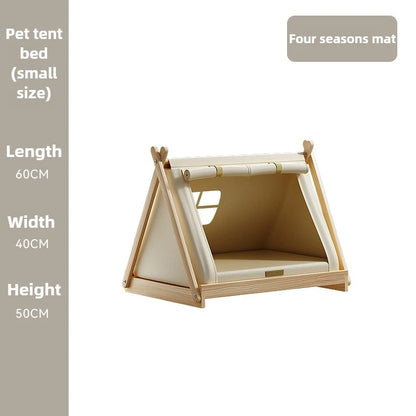 Indoor Dog Tent Pine Wood Dogs Tents Beds Cushion Removable Breathable Dog House Closed Moisture-proof Pet Cat Double Door Tent