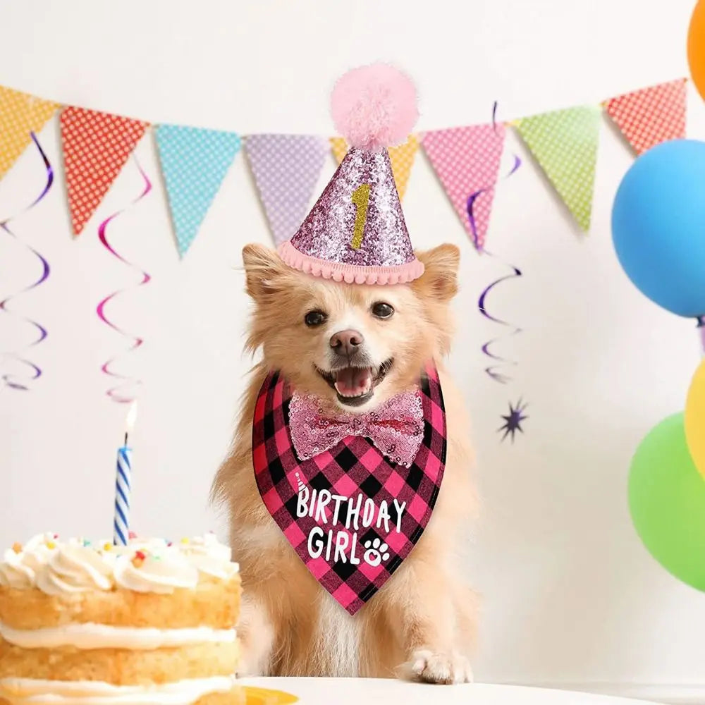 Decorative Pet Birthday Set Polyester Adjustable Dog Sequins Hat Blue Cat Birthday Hat Bow Tie Birthday Party