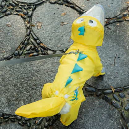 the YELLOW DINOSAUR - Small Dog Raincoat, Pet Four Foot Waterproof Full Wrap, Teddy Bichon Schnauzer Puppy Raincoat with Feet, Casual Dog Clothes