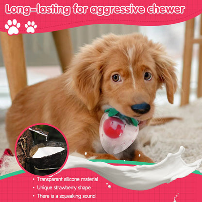 Cute rubber strawberry toy that makes squeaking sounds when squeezed by pet dogs, accompanying small and medium-sized dogs