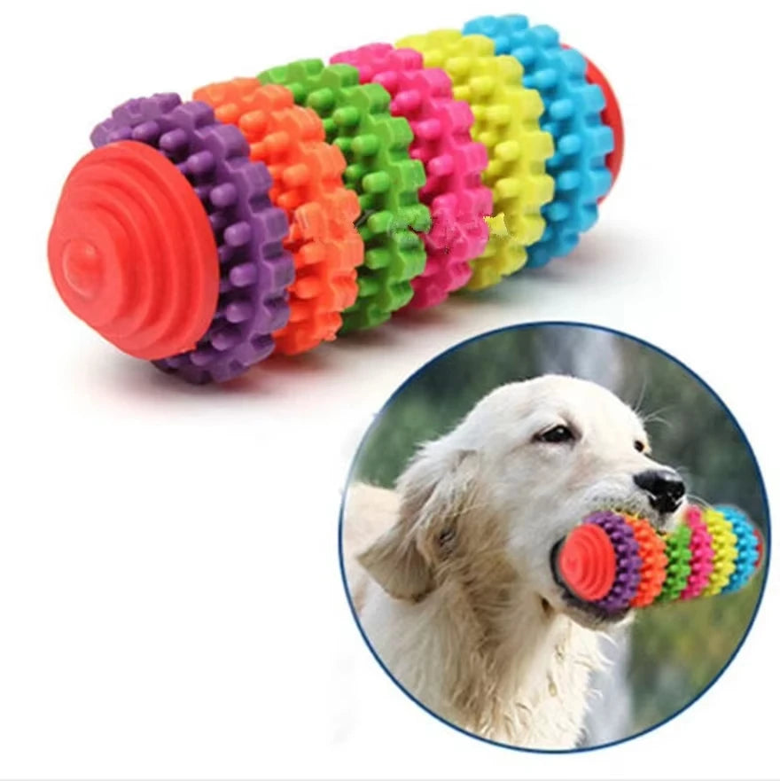 New Durable Rubber Pet Dog Puppy Cat Dental Teething Healthy Teeth Gums Chew Toy Rainbow Gear Teeth Cleaning Toy