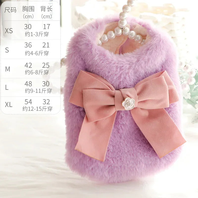 the PRINCESS PUPPY - Dog/Cat Princess Cotton Clothes, Elegant Luxury Fur Winter Overcoat for Small Dog/Cat, Clothes Bowknot Chihuahua