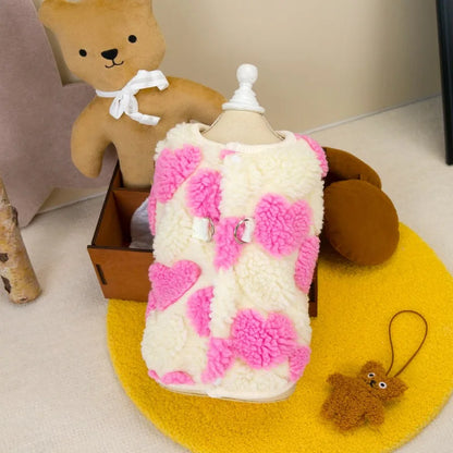 Thicken Sleeveless Dog Clothes Winter Jacket Warm Pink Red Fleece Heart Pet Clothes For Small Dog Vest Jacket Outfits Puppy Coat