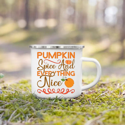 Pumpkin Leaves Dog Cat Printed Enamel Mugs Coffee Cups Fall Thanksgiving Party Wine Juice Mug Handle Cup Autumn Holiday Gifts