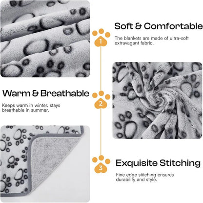 2PCS Soft Fluffy High Quality Pet Blanket Cute Cartoon Pattern Paw Print Dog  Pet Mat Warm and Comfortable Blanket for Cat Dogs