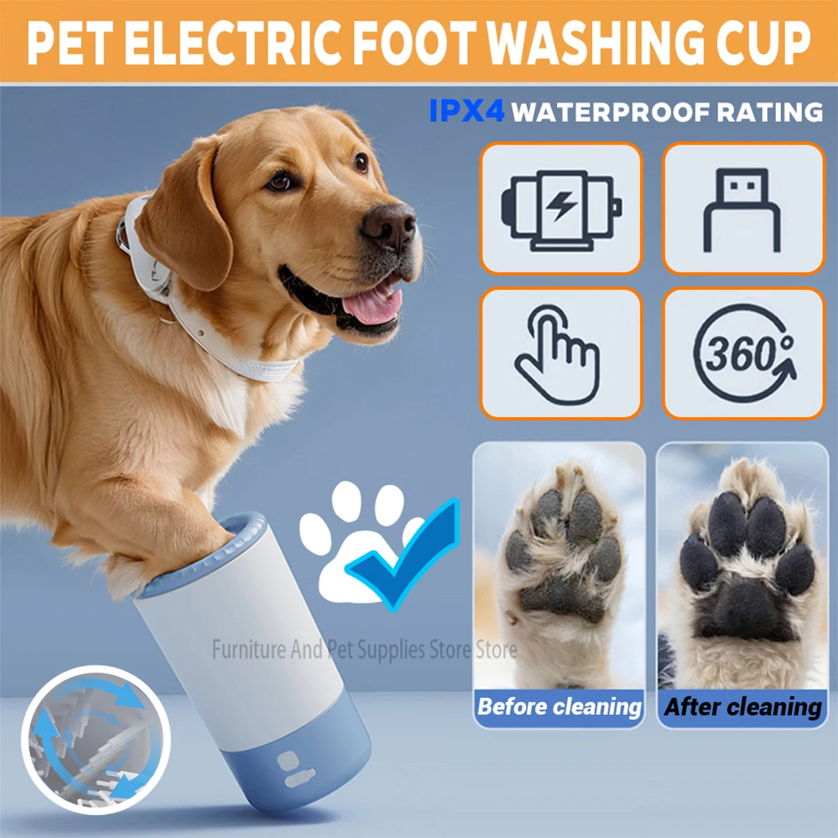 the FOOT WASHING MACHINE - Pet Foot Washing Machine, Electric Pet Paw Cleaner, Automatic Dog Quick Cleaner, Pet Paw Portable Low Noise Waterproof Foot Cup