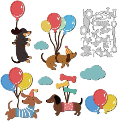 Balloon Dachshund Die Cuts Carbon Steel Die Cuts Cutting Dies Dog Frame Stencils Scrapbooking Embossing Template Dies for Card
