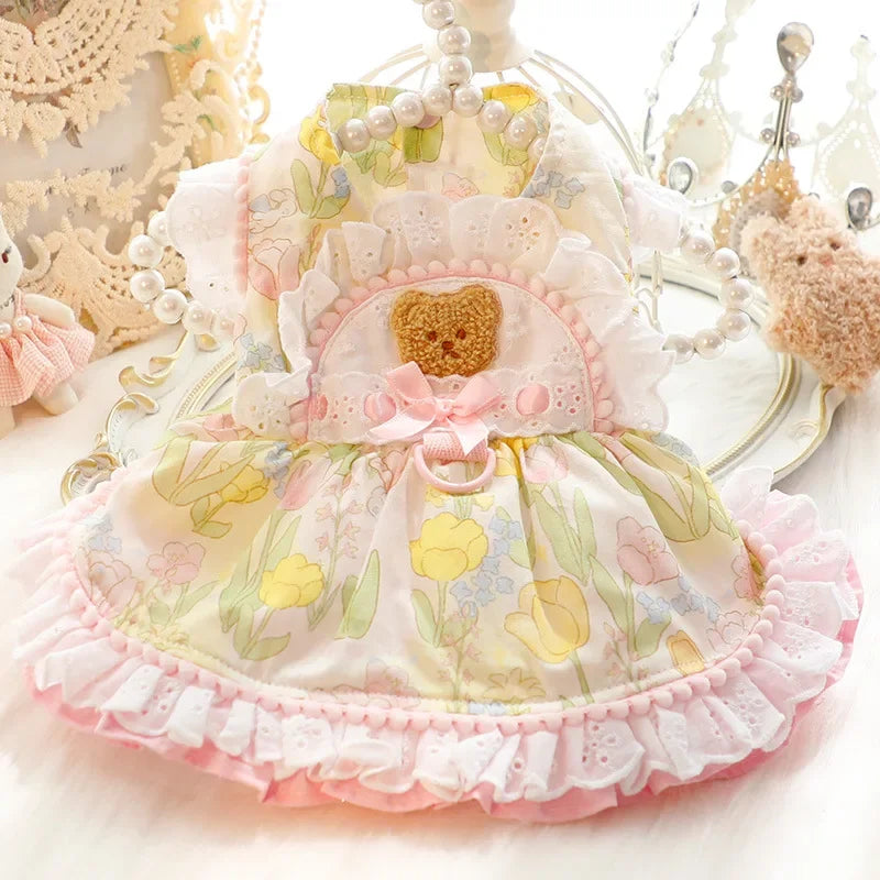 Thin Cat Princess Dress Milk Bear Fructose Lolita Small Dog Teddy Pet Clothes Spring and Summer
