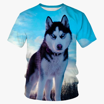 the ALPHA DOG CLUB - Summer Fashion Trend Novel Cute Dog 3D Printed Dog Pattern Trend Casual Comfortable Short Sleeved Top