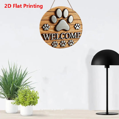 1Pc 2D Flat Printing Cute Dog Paw Wooden Welcome Sign,For Homes, Bars, Garages, Cafes and Gardens, ideal Housewarming Gifts